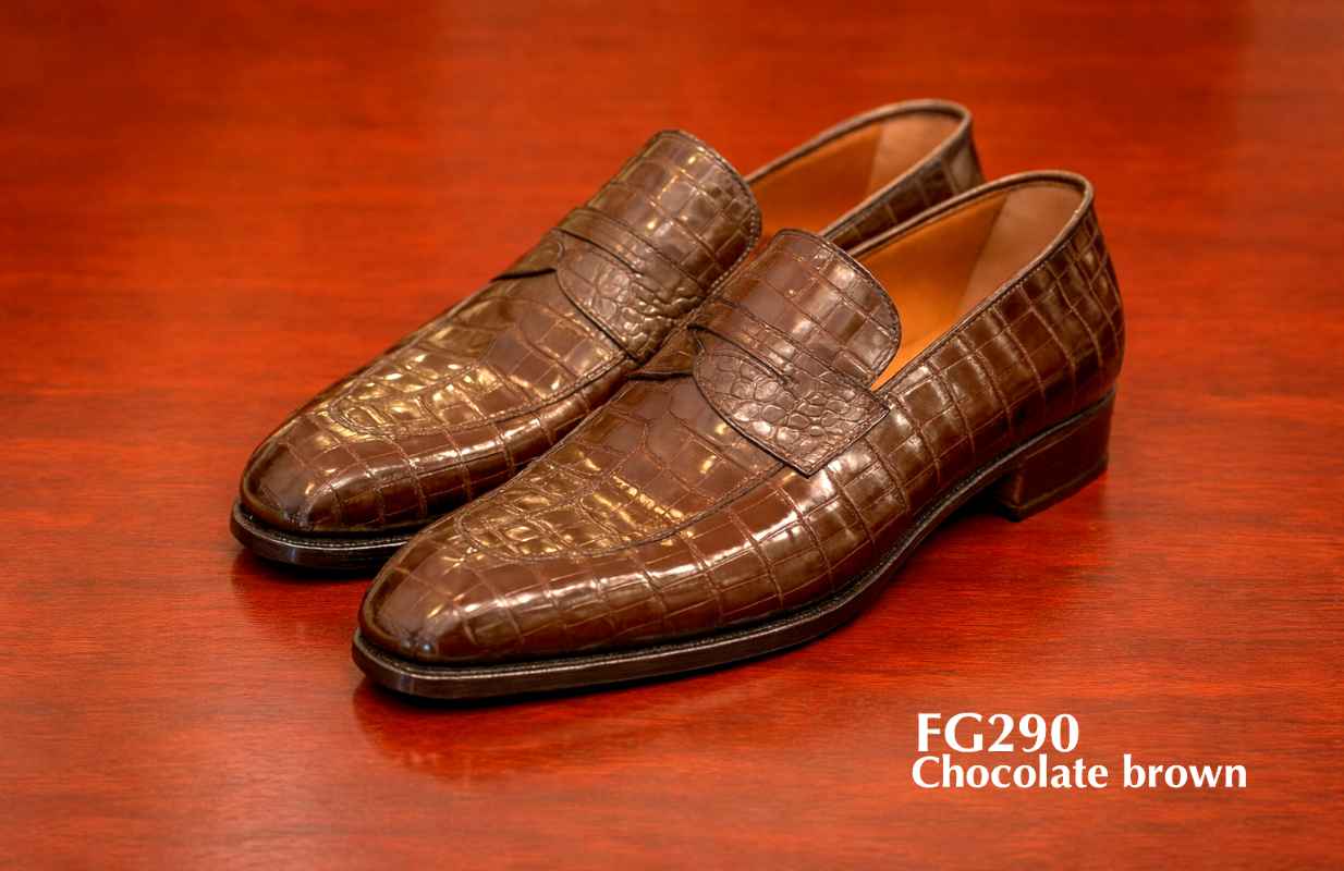 Chocolate brown croc embossed leather loafers